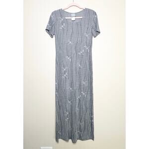 90s Vintage Rabbit Designs Gray Fairy Firefly Dress Goth Grunge Midi Slinky Sz 8